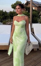 ZARA NEW WOMAN STRAPPY TULLE MIDI DRESS WITH SCARF GREENS SIZE XS 3152/327/120