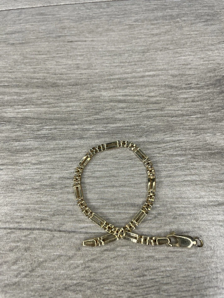 "Brazalete de eslabones de barra maciza de oro de 10 quilates cadena broche de langosta italiano para hombre talla 7,5""" Foto 3 de 4