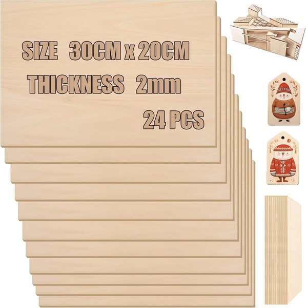 Balsaholz Platten 300X200X2Mm 24 StüCk Sperrholz FüR Basteln DIY Projekte Gravur-image