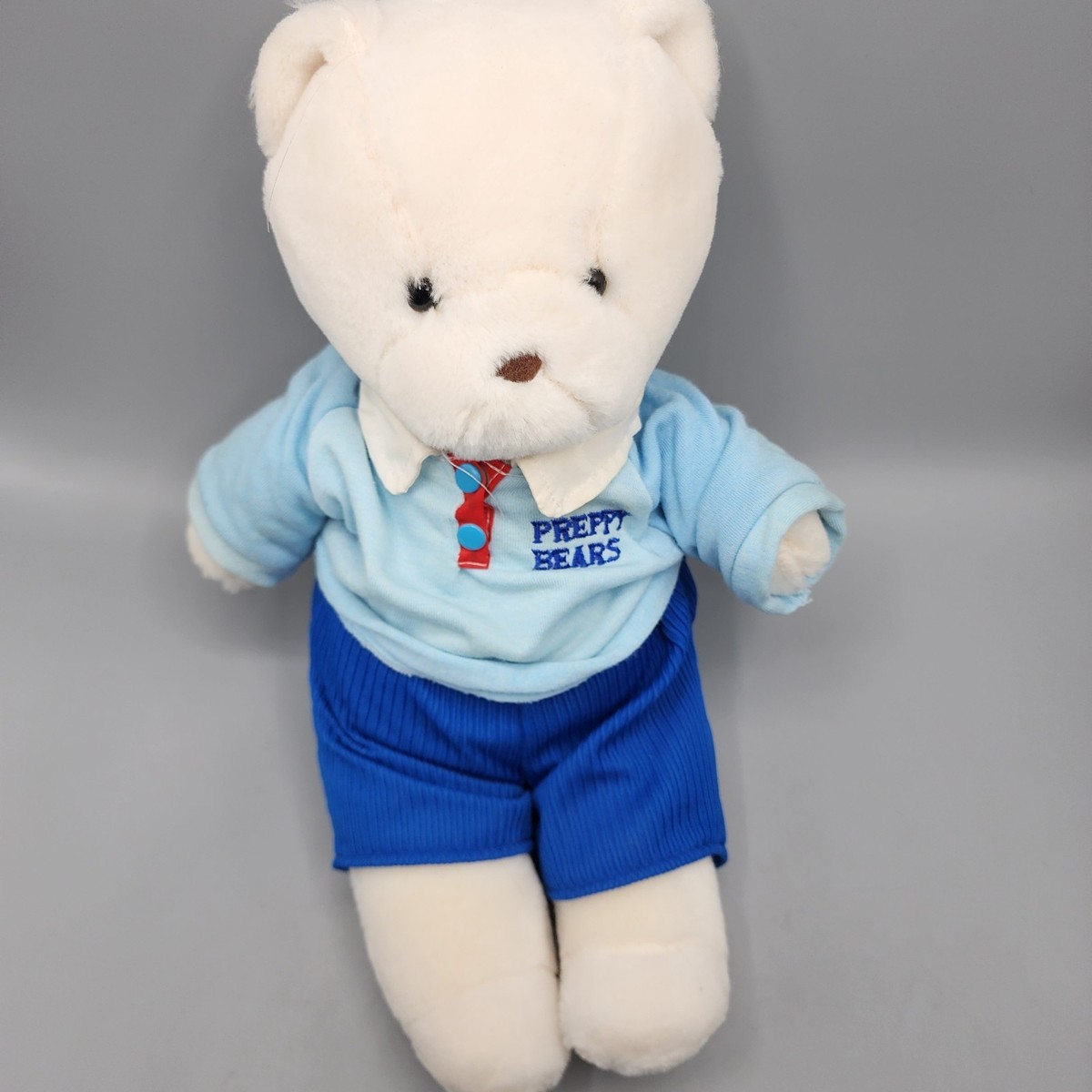 VINTAGE 1986 INTERPUR PREPPY WHITE TEDDY BEAR STUFFED ANIMAL PLUSH