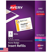Name Badge Insert Refills, Horizontal/Vertical, 3 x 4, White, 300/Box