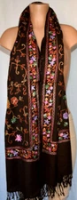 PEARLS & CASHMERE Brown Floral Embroidered On The Entire Rectangular Scarf/Shaw 