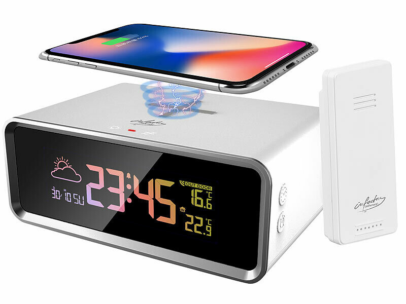 Station météo rétroéclairée et chargeur induction Qi 10W rapide infactory noir