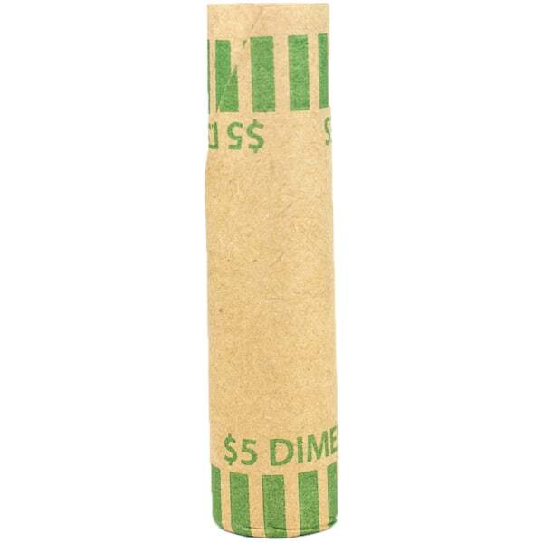 Controltek 560053 Gunshell Crimped-end Coin Wrapper, Dimes, $5.00, Kraft/green,