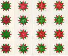 Mrs Grossman Stickers Strips - Red Green Christmas Stars 1994 Sparkle Kromekote
