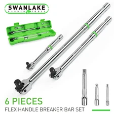 6-Piece Flex-Head Breaker Bar Set 1/2" 3/8" 1/4" Drive 15" 10" 6"  180 Rotatable