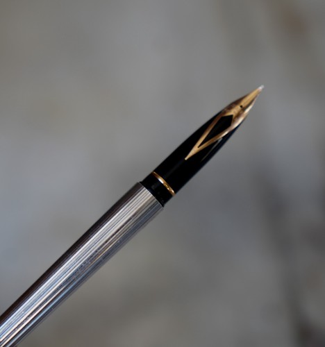 Penna Stilo Sheaffer Targa Pl. Argento Strie - IN Oro Massiccio 14 Carati Grande - Foto 4 di 11