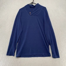 Ibex Sweater Mens Large Shawl Collar Merino Wool Blue Pullover Made in USA