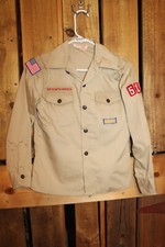 Boy Scouts of America BSA Youth Shirt 12 Small Long Sleeve Sewn on patches