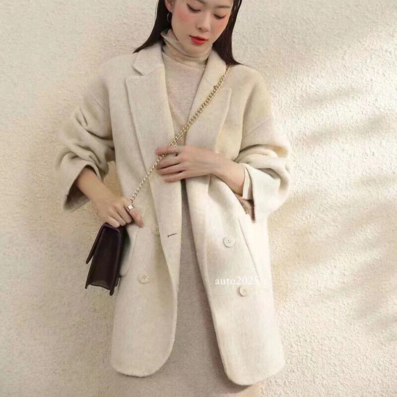 OFF WHITE Cappotto donna lungo pelliccia lana caldo doppiopetto cashmere manica lunga trench coat