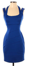 Guess Los Angeles Bodycon cocktail dress  blue square neckline thick straps 8