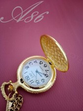Antique Engraved Brass Quartz Elgin Pocket watch W/ Chain Vintage Gift
