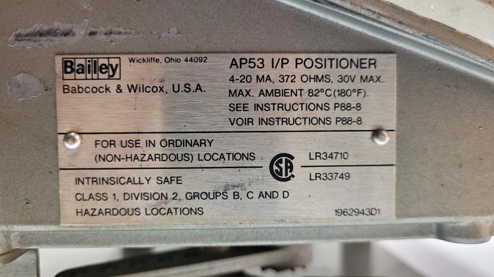 BAILEY AP53 I/P POSITIONER 4-20 MA, 372 OHMS, 30V, AP53200C, Series 10N, 150psi - Image 4 of 4