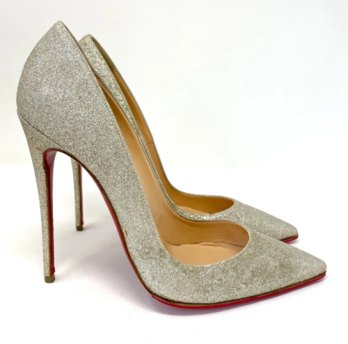 Christian Louboutin So Kate 120 Ivory Silver Glitter Heels 39 UK 6 - Picture 1 of 5