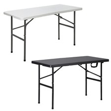 4 Ft Folding Table Plastic Camping Table for Party Dining In/Outdoor White/Black