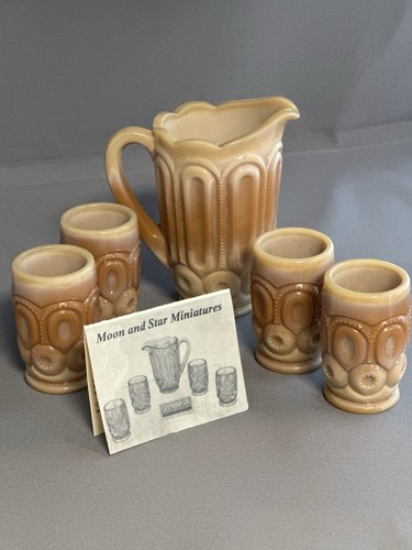 Weishar Moon and Stars Miniature Water Pitcher and Goblets Set Caramel Slag - Picture 6 of 7