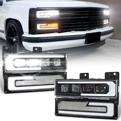 LED Headlight Assembly Anti-Glare DRL Turn Signal for 1988-1998 Chevy GMC C/K 15