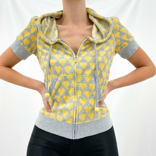 Y2k Yellow + Gray Heart Terry Cloth 