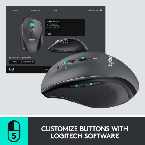 Logitech M705 Marathon Wireless Laser Mouse with Unifying USB Receiver - Picture 5 of 10