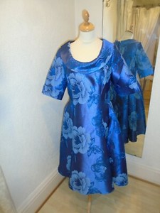 Lizabella Blue Flower Print Flare Dress 