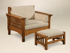 Amish Mission Arts and Crafts Accent Chair Armchair Ottoman Wood Upholstered
