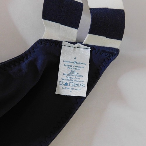 ¡¡NUEVO CON ETIQUETAS!! Pantalones de bikini LULULEMON Athletica Shanti Surf azul cadete a rayas talla 4 - Imagen 13 de 16