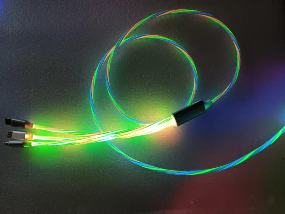 Adaptador de cable de carga rápida LED 3 en 1 para iPhone cable cargador micro USB tipo C Foto 3 de 4