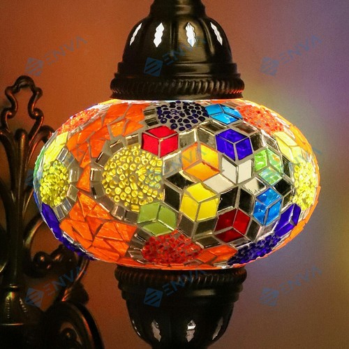 Turkish Moroccan Mosaic Multicolour Tiffany Wall Sconce Lamp Light Large Globe - Bild 3 von 6