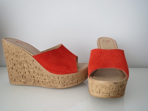 SANDALIAS DE CUÑA DE PIEL COLOR NARANJA CORAL Nº 37 | eBay