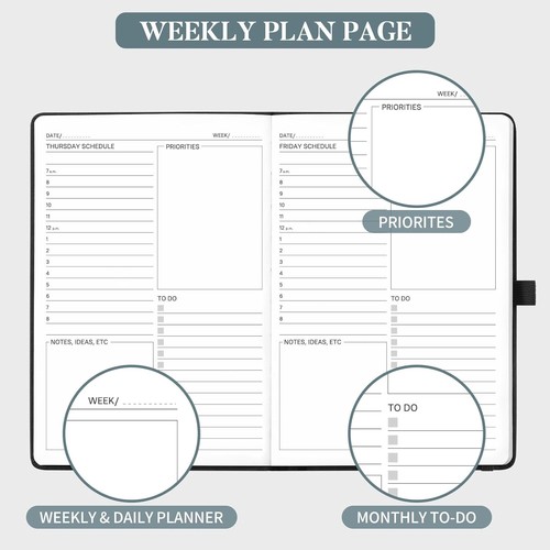 Undated Hardcover Daily Planner Appointment Book Desk Office Organizer A5 8x5 - Picture 3 of 5