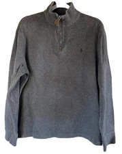 Polo Ralph Lauren Quarter Zip Pullover Cotton Sweater Mens Size Large Gray EUC