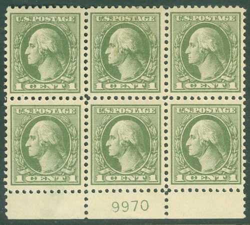EDW1949SELL : USA 1918 Scott #525 P/B of 6 XF, Mint OG. Scarce centering Cat