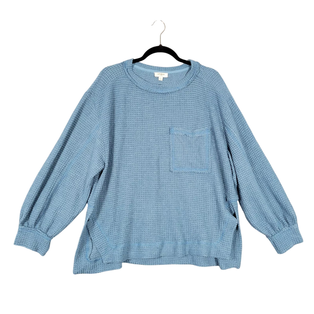 UMGEE Blue Waffle Knit Thermal Oversized Dolman Top Long Sleeve SIZE LARGE