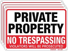 4 Pack! Private Property No Trespassing Sign, 10"x14" Rust Free Aluminum, US-237