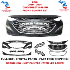 For 2019-2024 Chevy Malibu Front Bumper Cover Upper & Lower Grille Fog Light Set