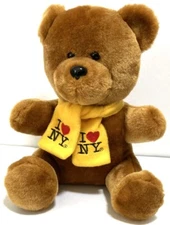 Brown I Love New York City Plush Bear 10" Sits Yellow Scarf 2008 Harvey Hutter