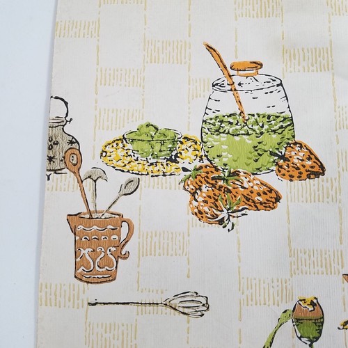 Vintage Wallpaper Shelf Liner Kitchen Veggies Fruit Orange Green 70s Retro 18" - Picture 3 of 6