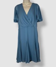 Lauren Ralph Lauren Women's Blue Crinkle Georgette Surplice Dress Size 12