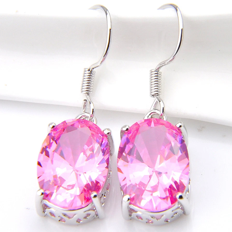 Regalo de Boda 3 Piezas 1 Lote Gemas Topacio Rosa Natural Plata Colgante Pendientes Anillos Foto 4 de 4