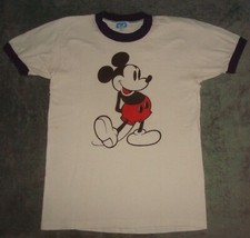 VTG 80s MICKEY MOUSE RINGER T SHIRT SMALL DISNEY CHARACTER FASHION SINGLE STITCH