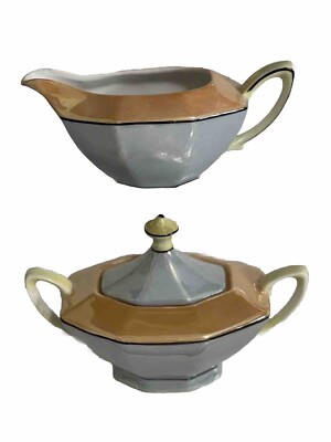 vintage blue & gold LUSTERWARE Germany creamer/ Sugar 1927-1948 Beyer & Bock