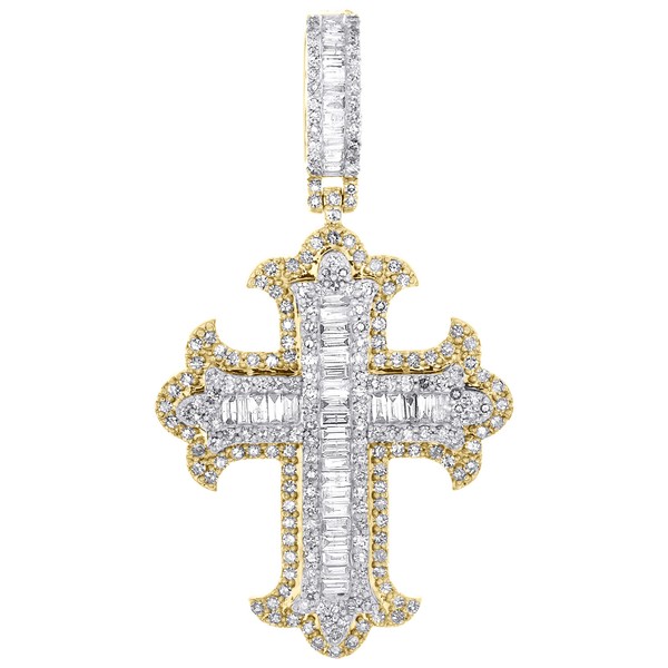 10K Gelbgold Baguette Diamant Herren Spitz Kreuz AnhäNger Iced Charm 1,75 Ct-image