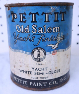 Vintage Pettit Old Salem 2146 Yacht White Semi Gloss Paint Can Full Collectible