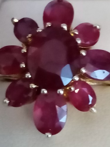 Ring Flower Cluster 925 Gold Plated Coloured Stones Size Q 1/2 Boxed Stunning - Picture 11 of 21