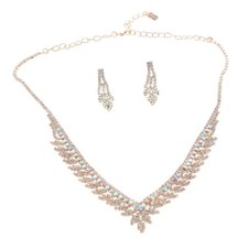 Rose Gold Tone Metal Rhinestone Necklace Earring Set S20121-RGAB