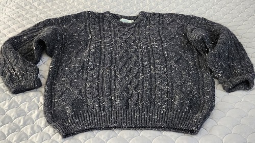 Aran Crafts 100% Wool XL Cable Knit Chunky Fisherman Sweater Gray NEW