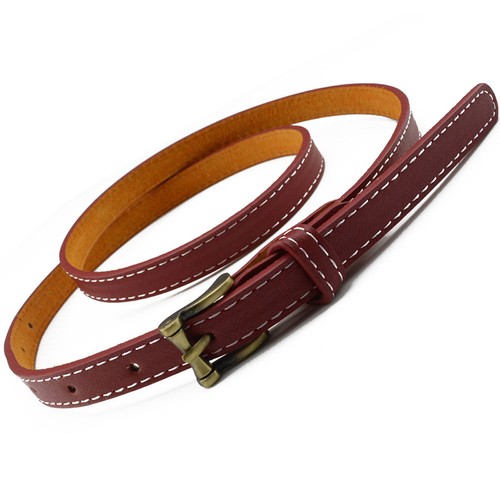 Women Lady Stylish Skinny Bronze Buckle Faux Leather Belt Jeans Dress Waistband - Picture 9 of 10