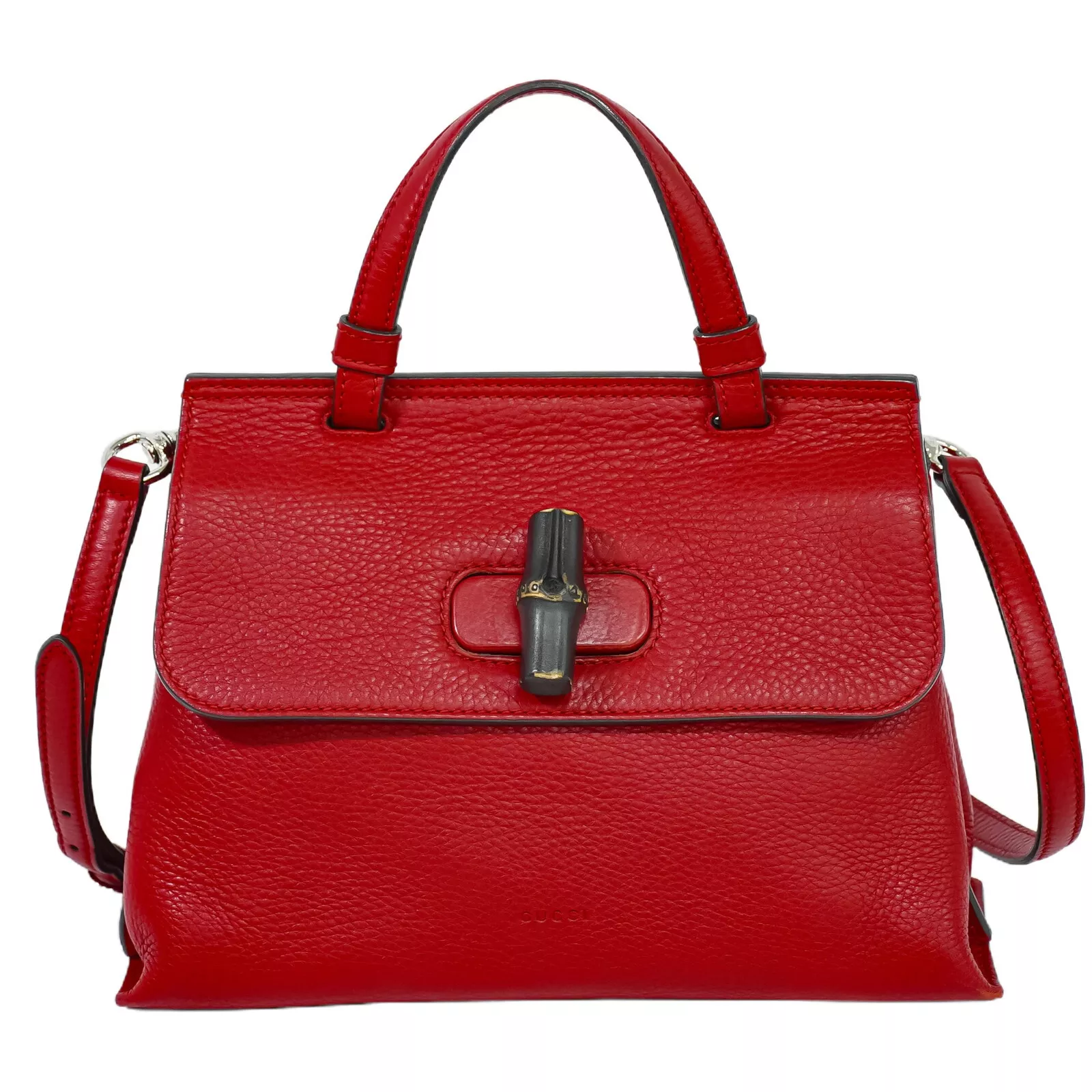 Sac à main GUCCI Daily 370831 cuir bambou 2 voies épaule poignée supérieure rouge argent