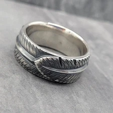 David Yurman 925 Sterling Silver 10mm Band Frontier Feather Ring