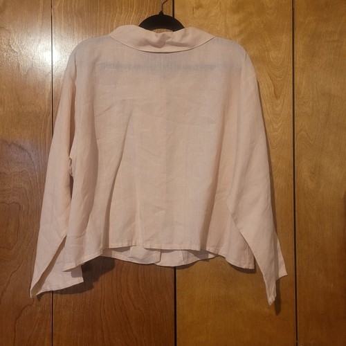 Bryn Walker Boxy Linen Lagenlook Cropped jacket Blouse Pink Sz M - Picture 6 of 6